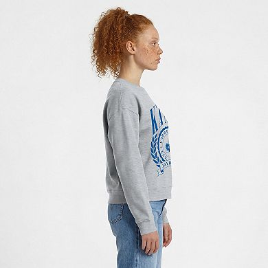 Women's Champion Heather Gray Kansas Jayhawks Academic Crest Powerblend Crewneck Sweatshirt