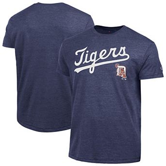 Men's Champion Navy Detroit Tigers Cooperstown Wordmark Lockup Tri-Blend T-Shirt
