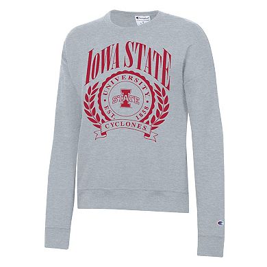 Women's Champion Heather Gray Iowa State Cyclones Academic Crest Powerblend Crewneck Sweatshirt