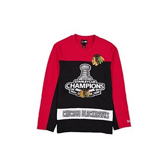 Men's New Era Black/Red Chicago Blackhawks Stanley Cup Champions Long-Sleeve Hockey Jersey Shirt