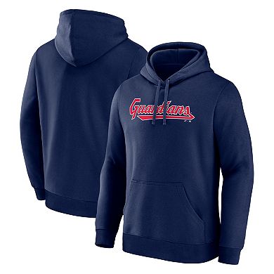 Men's Logo Athletic Navy Cleveland Guardians Wordmark Hoodie