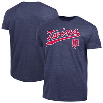 Men's Champion Navy Minnesota Twins Cooperstown Wordmark Lockup Tri-Blend T-Shirt