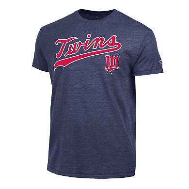 Men's Champion Navy Minnesota Twins Cooperstown Wordmark Lockup Tri-Blend T-Shirt