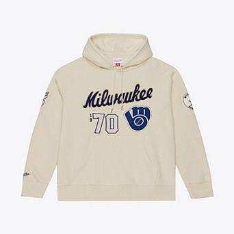 Men's Mitchell & Ness Cream Milwaukee Brewers Yacht Rock Fleece Hoodie