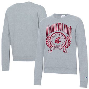 Women's Champion Heather Gray Washington State Cougars Academic Crest Powerblend Crewneck Sweatshirt