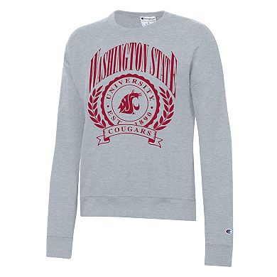 Women's Champion Heather Gray Washington State Cougars Academic Crest Powerblend Crewneck Sweatshirt