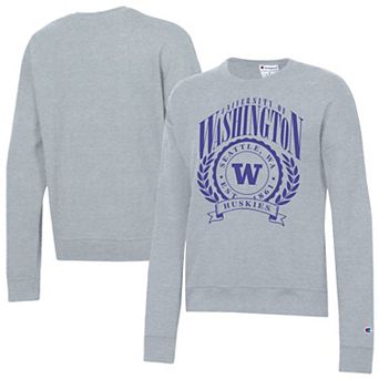 Women's Champion Heather Gray Washington Huskies Academic Crest Powerblend Crewneck Sweatshirt