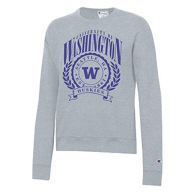 Women's Champion Heather Gray Washington Huskies Academic Crest Powerblend Crewneck Sweatshirt