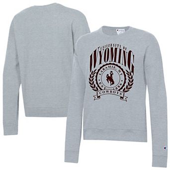 Women's Champion Heather Gray Wyoming Cowboys Academic Crest Powerblend Crewneck Sweatshirt