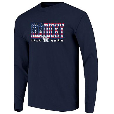 Men's Navy Kentucky Wildcats Tall Type Flag Long Sleeve T-Shirt