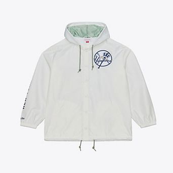 Men's Mitchell & Ness White New York Yankees Yacht Rock Coaches Full-Snap Hooded Windbreaker Jacket