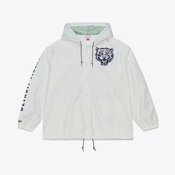 Men's Mitchell & Ness White Detroit Tigers Yacht Rock Coaches Full-Snap Hooded Windbreaker Jacket