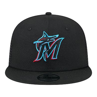 Youth New Era Black Miami Marlins 9FIFTY Trucker Snapback Hat