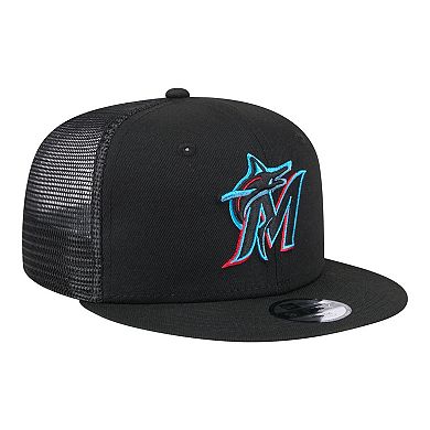 Youth New Era Black Miami Marlins 9FIFTY Trucker Snapback Hat