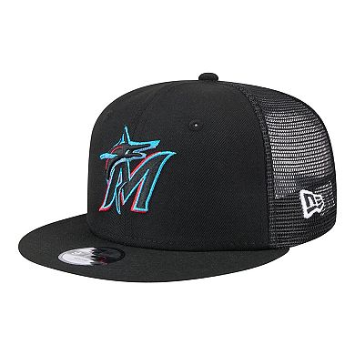 Youth New Era Black Miami Marlins 9FIFTY Trucker Snapback Hat