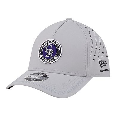 Men's New Era Gray Colorado Rockies Patch 39THIRTY A-Frame M-Crown Perforated Flex Hat