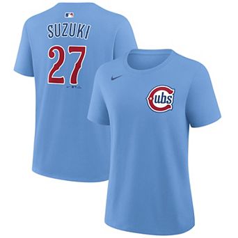 Women's Nike Seiya Suzuki Light Blue Chicago Cubs Name & Number T-Shirt