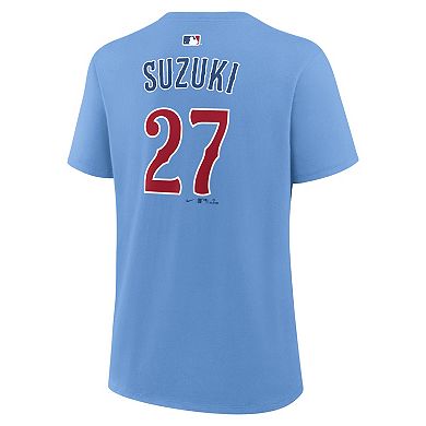 Women's Nike Seiya Suzuki Light Blue Chicago Cubs Name & Number T-Shirt