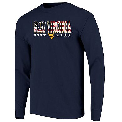 Men's Navy West Virginia Mountaineers Tall Type Flag Long Sleeve T-Shirt