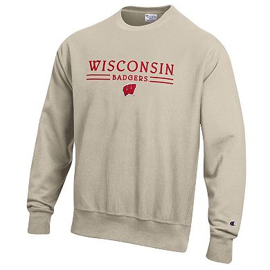 Men's Champion Oatmeal Wisconsin Badgers Reverse Weave Crewneck Sweatshirt
