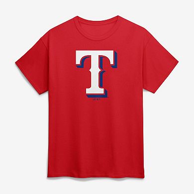 Men's Logo Athletic Red Texas Rangers Official Logo T-Shirt