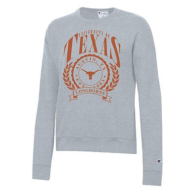 Women's Champion Heather Gray Texas Longhorns Academic Crest Powerblend Crewneck Sweatshirt
