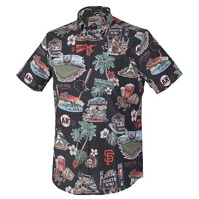 Men's Reyn Spooner Black San Francisco Giants Big & Tall Scenic Performance Tri-Blend Aloha Button-Down Shirt