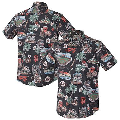 Men's Reyn Spooner Black San Francisco Giants Big & Tall Scenic Performance Tri-Blend Aloha Button-Down Shirt