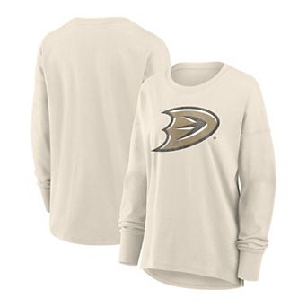 Women's Fanatics Cream Anaheim Ducks Distressed Logo Long Sleeve T-Shirt
