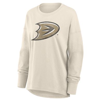 Women's Fanatics Cream Anaheim Ducks Distressed Logo Long Sleeve T-Shirt