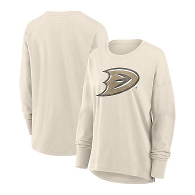 Women's Fanatics Cream Anaheim Ducks Distressed Logo Long Sleeve T-Shirt