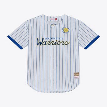 Men's Mitchell & Ness White Golden State Warriors Head Coach Pinstripe Mesh Full-Button Baseball Jersey