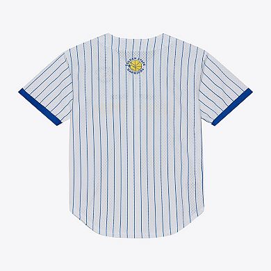 Men's Mitchell & Ness White Golden State Warriors Head Coach Pinstripe Mesh Full-Button Baseball Jersey