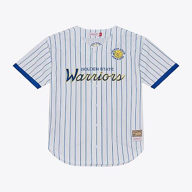 Men's Mitchell & Ness White Golden State Warriors Head Coach Pinstripe Mesh Full-Button Baseball Jersey