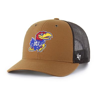 Unisex Carhartt x '47 Brown Kansas Jayhawks Trucker Adjustable Hat