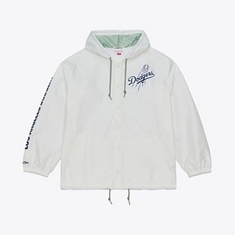 Men's Mitchell & Ness White Los Angeles Dodgers Yacht Rock Coaches Full-Snap Hooded Windbreaker Jacket
