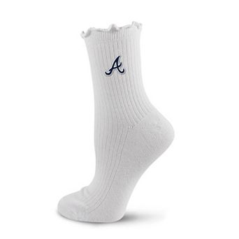 Women's PRO Compression White Atlanta Braves Logo Lettuce Hem Quarter Socks