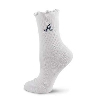 Women's PRO Compression White Atlanta Braves Logo Lettuce Hem Quarter Socks