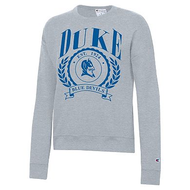 Women's Champion Heather Gray Duke Blue Devils Academic Crest Powerblend Crewneck Sweatshirt