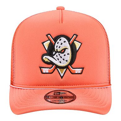 Men's New Era Orange Anaheim Ducks Faded A-Frame 9FIFTY Trucker Snapback Hat