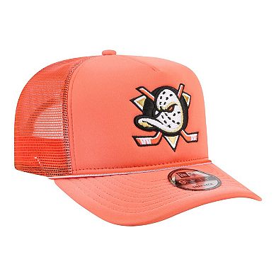 Men's New Era Orange Anaheim Ducks Faded A-Frame 9FIFTY Trucker Snapback Hat