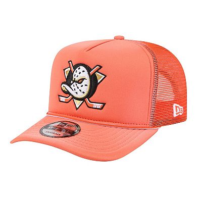Men's New Era Orange Anaheim Ducks Faded A-Frame 9FIFTY Trucker Snapback Hat