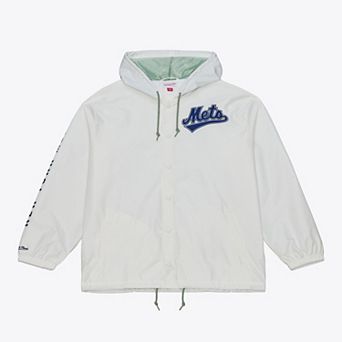 Men's Mitchell & Ness White New York Mets Yacht Rock Coaches Full-Snap Hooded Windbreaker Jacket