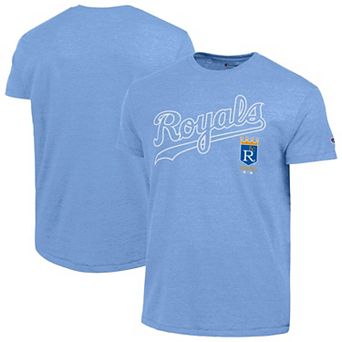 Men's Champion Light Blue Kansas City Royals Cooperstown Wordmark Lockup Tri-Blend T-Shirt