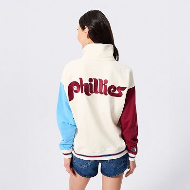 Women's Terez Cream Philadelphia Phillies Colorblock Quarter-Zip Pullover