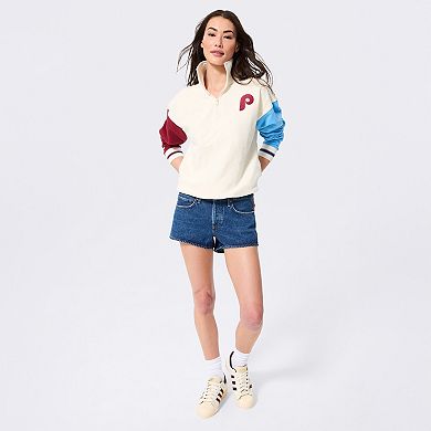 Women's Terez Cream Philadelphia Phillies Colorblock Quarter-Zip Pullover