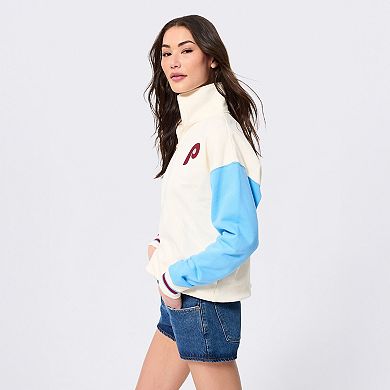 Women's Terez Cream Philadelphia Phillies Colorblock Quarter-Zip Pullover