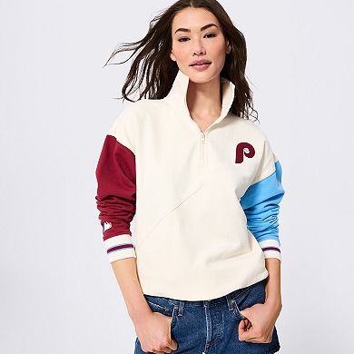 Women's Terez Cream Philadelphia Phillies Colorblock Quarter-Zip Pullover