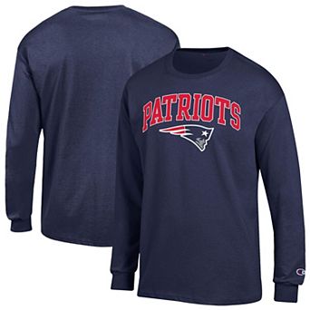 Men's Champion Navy New England Patriots Arch Over Logo Long Sleeve T-Shirt