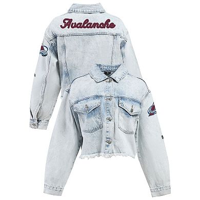 Women's Hype and Vice Denim Colorado Avalanche Chenille Raw Edge Cropped Full-Button Jean Jacket